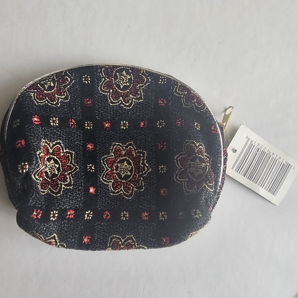 Black cream red textured boho mandala small makeup cosmetic Bag purse pouch - Picture 4 of 9